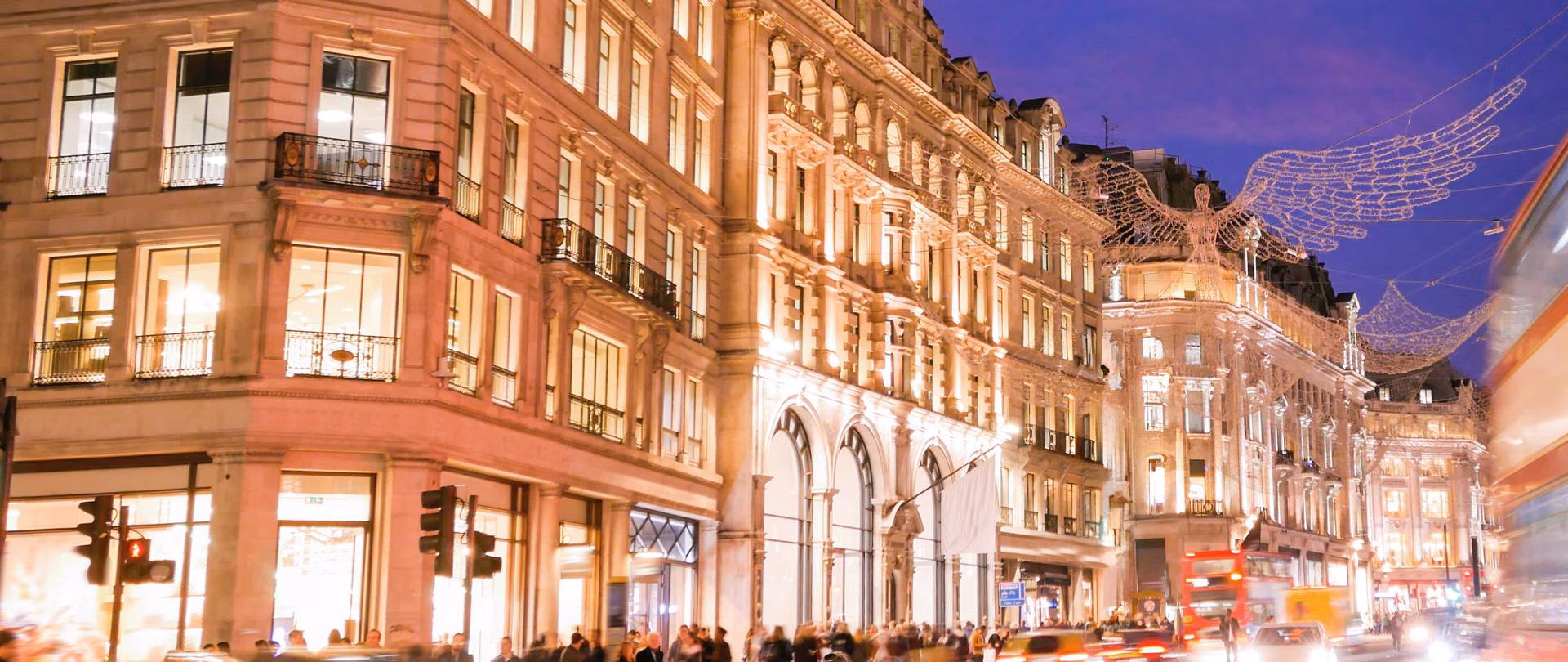 Busy London street at night